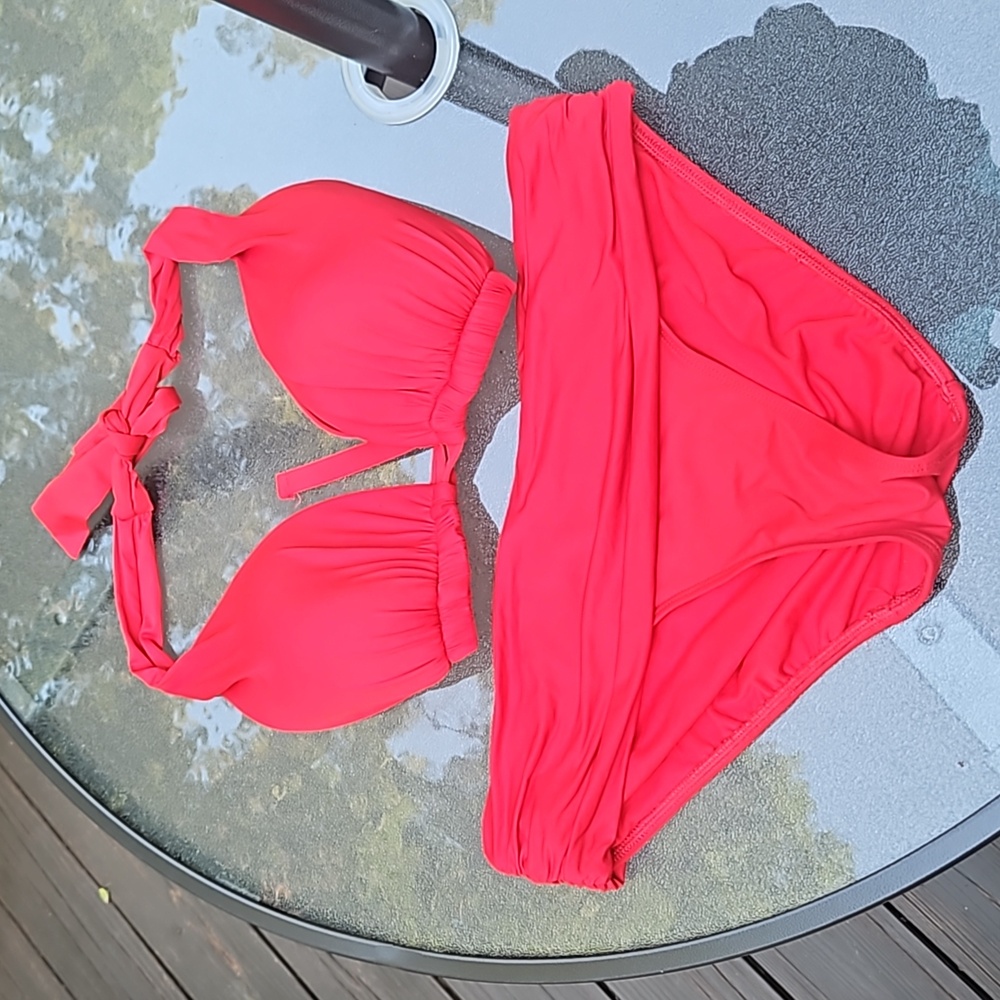 Ladies Ralph Lauren string bikini top and fold over bottoms size 14 top unk bbit